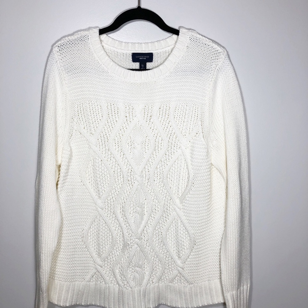Lands’ End Drifter Chunky Cable Knit Sweater in Cream XL - Picture 3 of 6